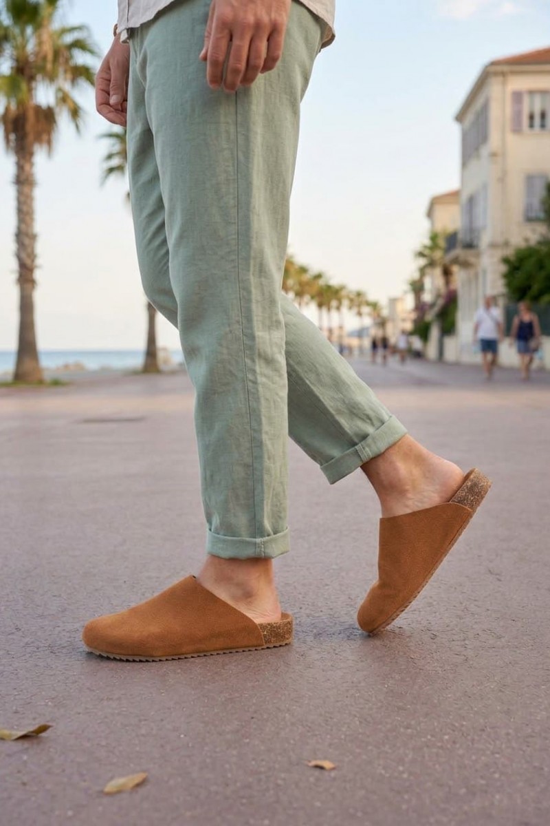 JY0556 Ravn Bağcıksız Hakiki Süet Deri Erkek Günlük Mantar Taban Loafer Klasik Ayakkabı HDMT - Taba