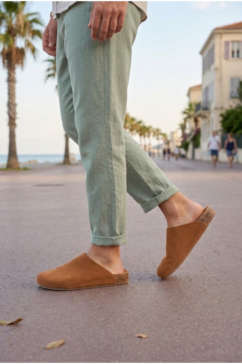 JY0556 Ravn Bağcıksız Hakiki Süet Deri Erkek Günlük Mantar Taban Loafer Klasik Ayakkabı HDMT - Taba