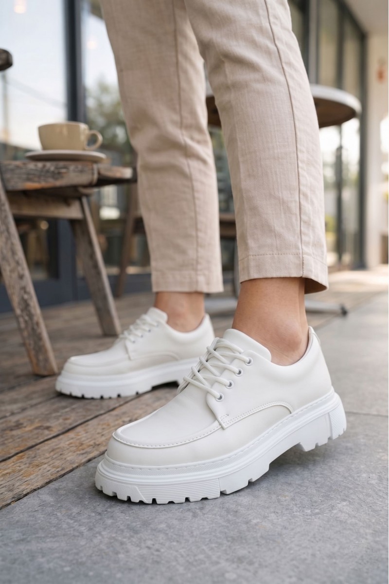 JY06 Solven Bağcıklı Cilt Erkek Günlük Spor Klasik Ayakkabı CBT - Beyaz