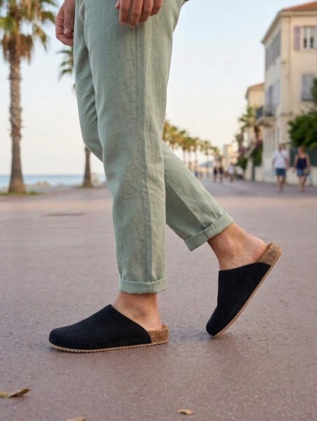 JY0556 Ravn Bağcıksız Hakiki Süet Deri Erkek Günlük Mantar Taban Loafer Klasik Ayakkabı HDMT - Siyah