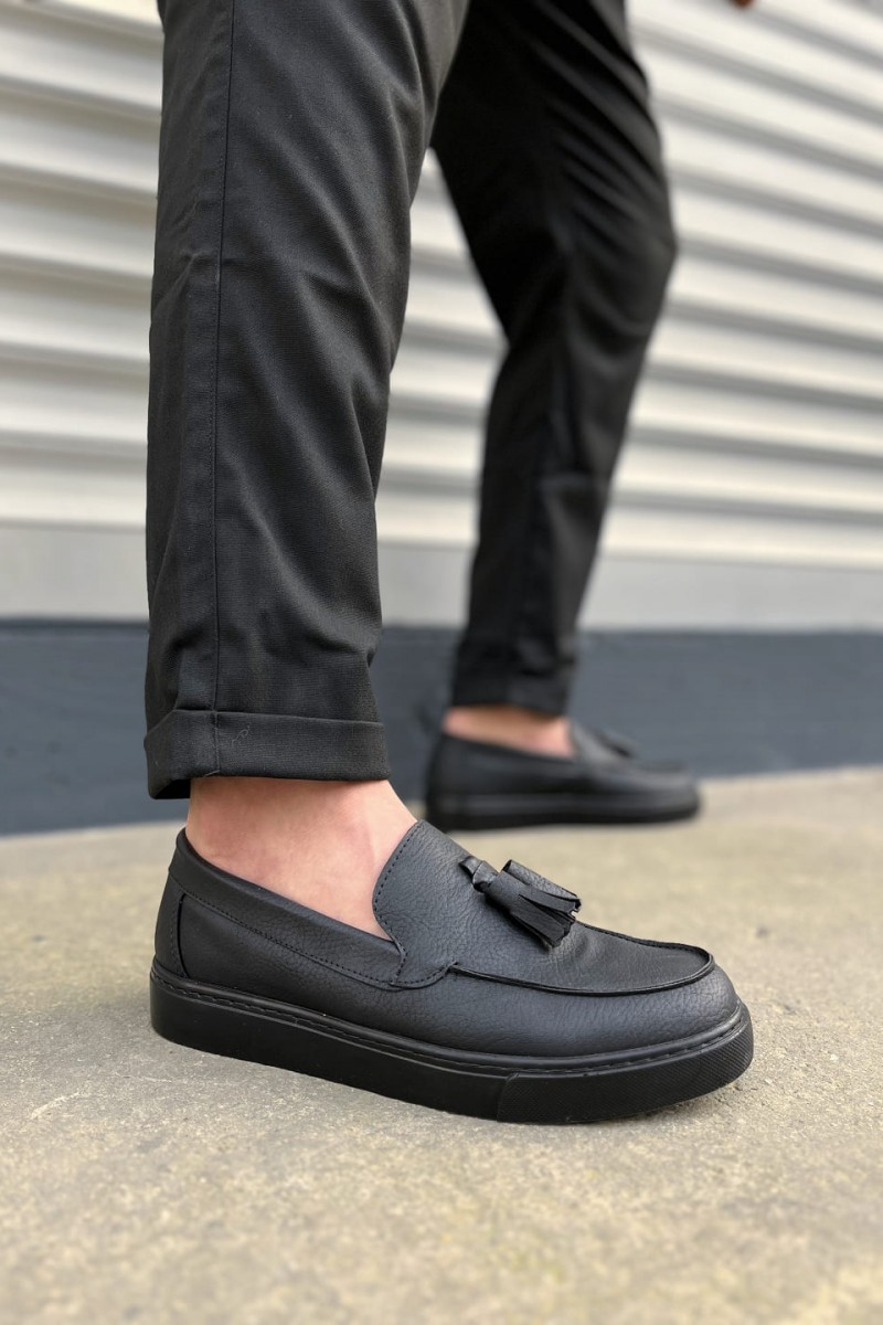 JY153 Bloom Bağcıksız Püsküllü Cilt Erkek Günlük Spor Klasik Ayakkabı CST - Siyah