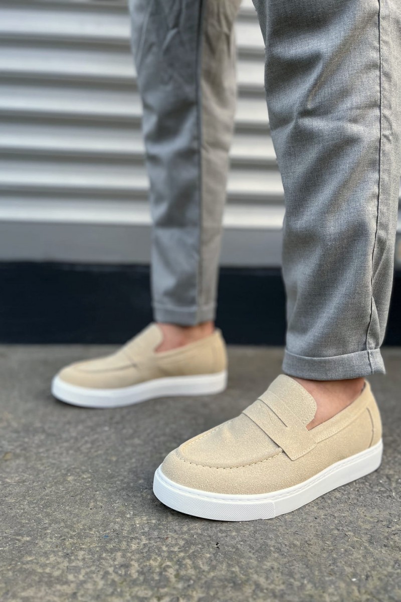 JY180 Estilo X Bağcıksız Süet Erkek Günlük Spor Klasik Ayakkabı SBT - Krem