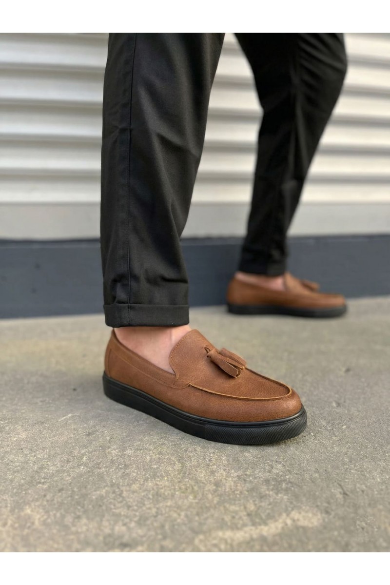 JY153 Bloom Bağcıksız Püsküllü Cilt Erkek Günlük Spor Klasik Ayakkabı CST - Taba