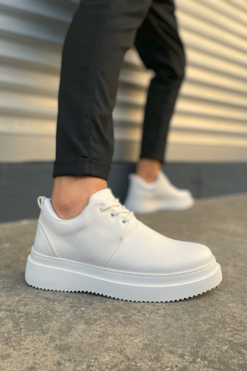 JY03 Luxor Bağcıklı Cilt Erkek Günlük Spor Klasik Ayakkabı CBT - Beyaz