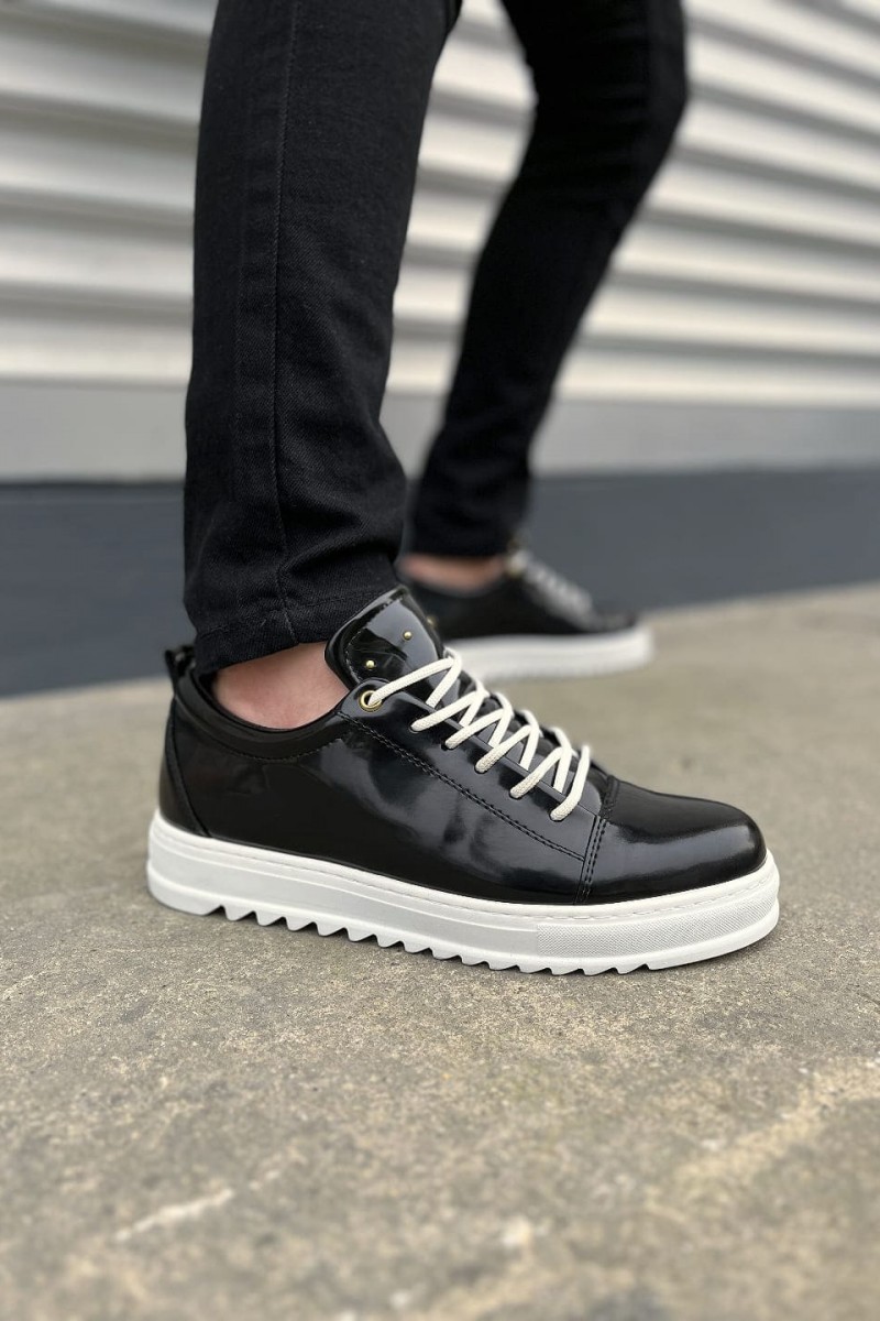 JY152 Cool Bağcıklı Rugan Erkek Günlük Spor Klasik Ayakkabı RBT - Siyah