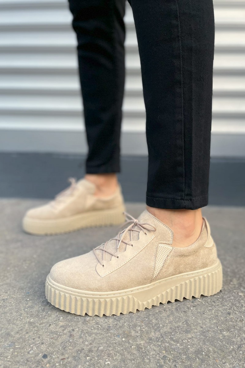 JY502 Bold Bağcıklı Süet Erkek Günlük Sneaker Ayakkabı SKT - Krem