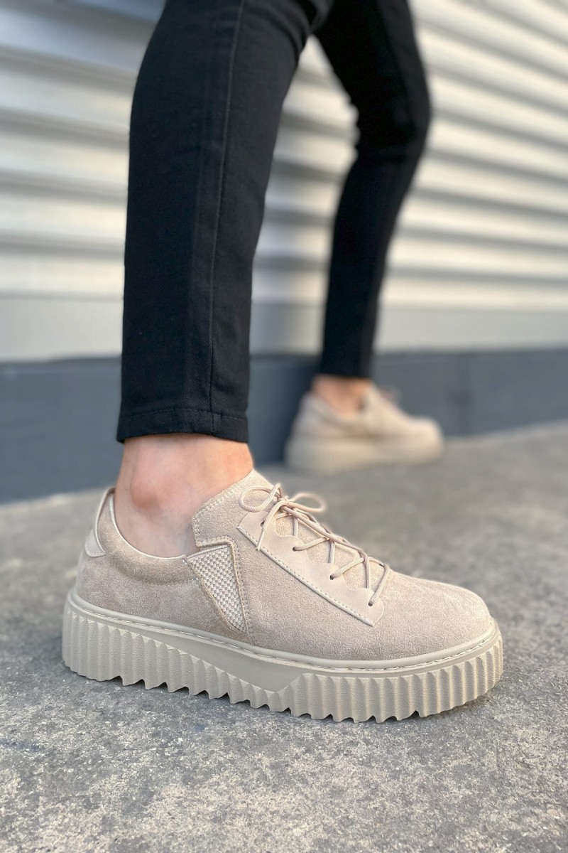 JY502 Bold Bağcıklı Süet Erkek Günlük Sneaker Ayakkabı SKT - Krem