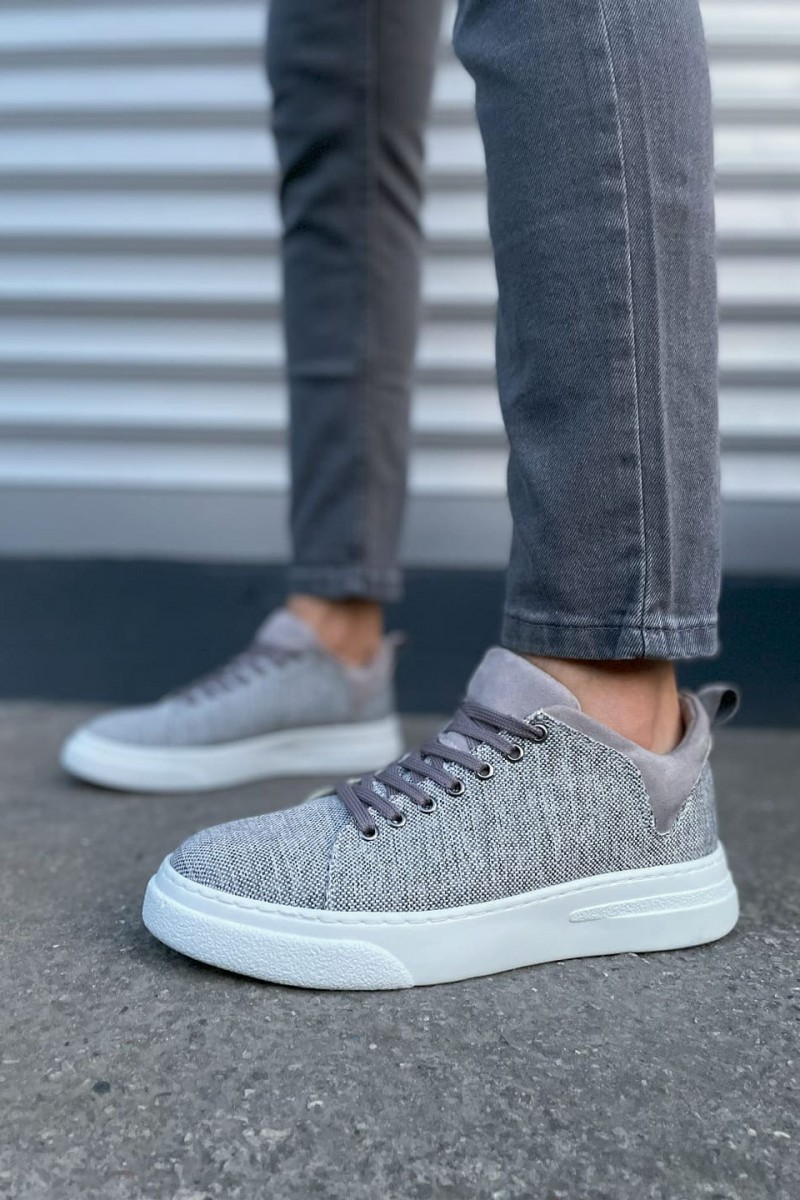 JY204 Flex Bağcıklı Keten Kumaş Erkek Günlük Sneaker Ayakkabı KBT - Gri