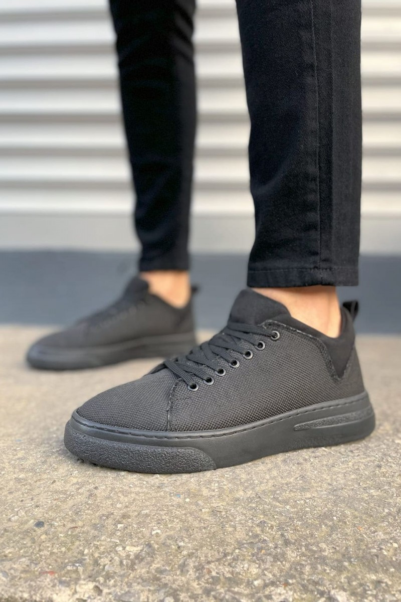 JY204 Flex Bağcıklı Keten Kumaş Erkek Günlük Sneaker Ayakkabı KST - Siyah