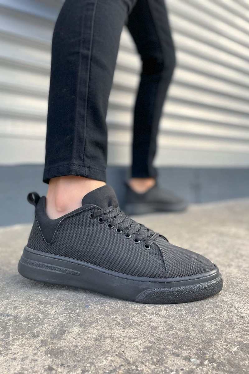 JY204 Flex Bağcıklı Keten Kumaş Erkek Günlük Sneaker Ayakkabı KST - Siyah