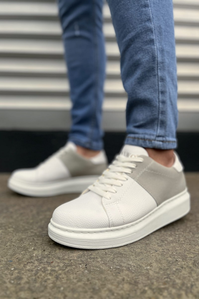JY151 Boost Bağcıklı Cilt Süet Erkek Günlük Sneaker Ayakkabı CSBT - Beyaz/Gri