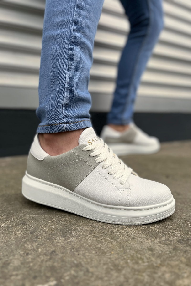 JY151 Boost Bağcıklı Cilt Süet Erkek Günlük Sneaker Ayakkabı CSBT - Beyaz/Gri