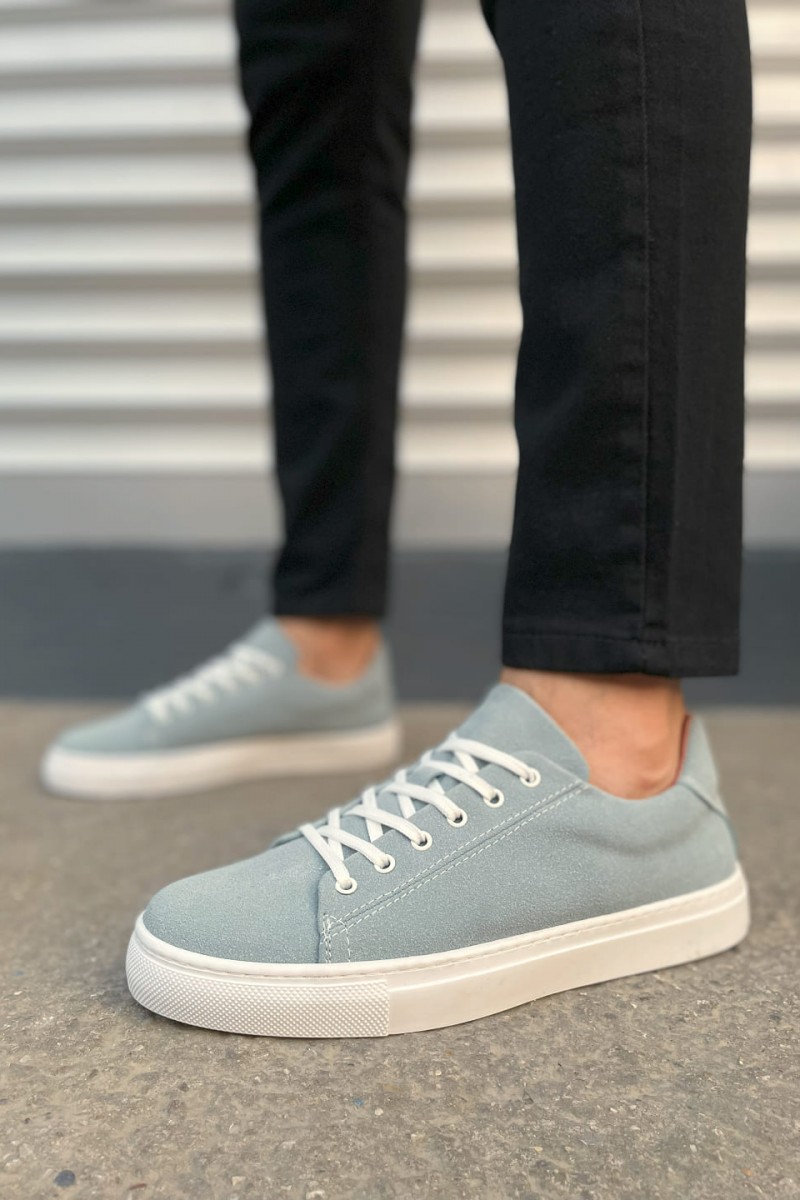 JY122 Mode Bağcıklı Süet Erkek Günlük Sneaker Ayakkabı SBT - Mavi