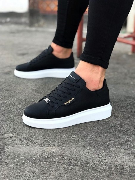 JY01 Bront Bağcıklı Cilt Erkek Günlük Sneaker Ayakkabı CBT Siyah