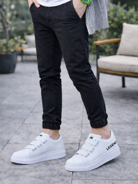 JY029 Mono Bağcıksız 3 Bantlı Lastikli Legend Cilt Erkek Günlük Sneaker Ayakkabı CBT - Beyaz