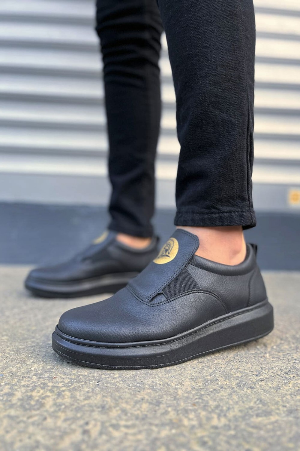 JY161 Hippo Bağcıksız Cilt Erkek Günlük Sneaker Ayakkabı CST - Siyah