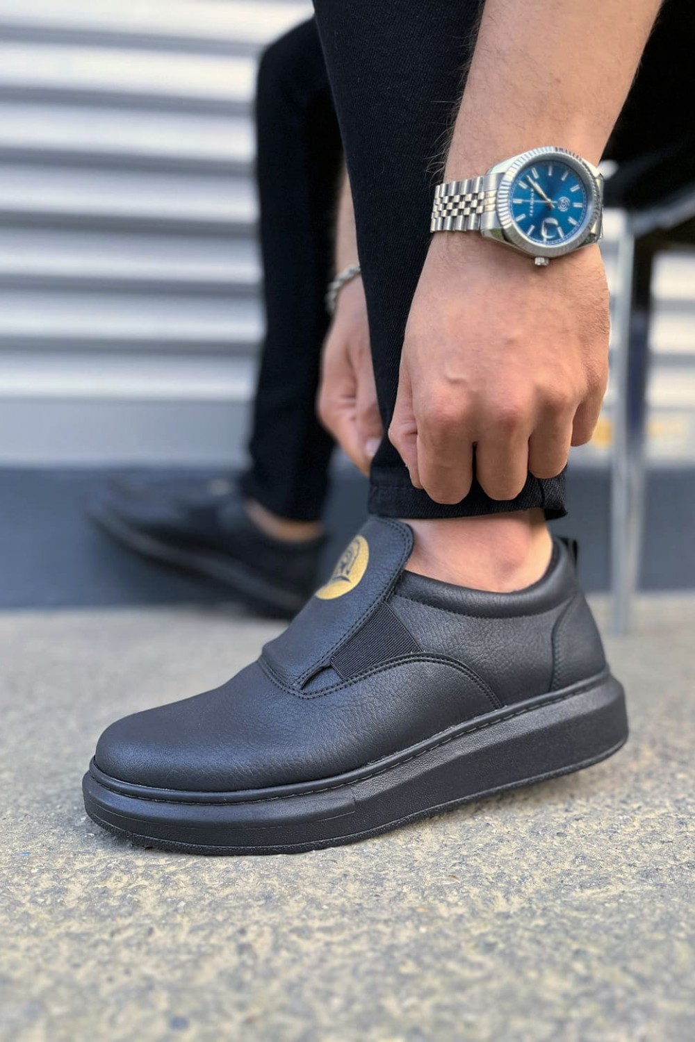 JY161 Hippo Bağcıksız Cilt Erkek Günlük Sneaker Ayakkabı CST - Siyah