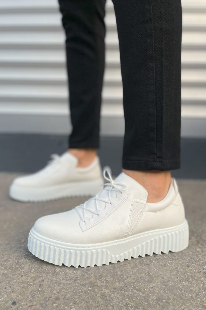 JY502 Bold Bağcıklı Cilt Erkek Günlük Sneaker Ayakkabı CBT - Beyaz