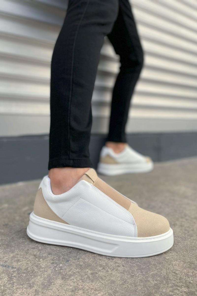 JY007 Alba Bağcıksız Süet Cilt Erkek Günlük Sneaker Ayakkabı SCBT Bej/Beyaz