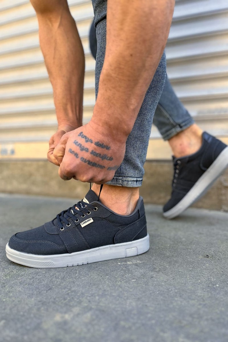 JY0118 REX Bağcıklı Keten Kumaş Erkek Günlük Sneaker Ayakkabı KGT - Füme