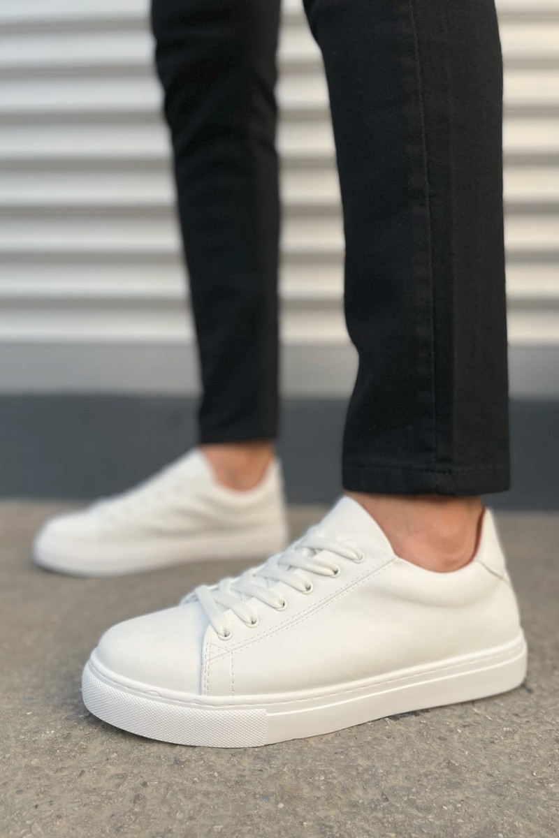 JY122 Mode Bağcıklı Cilt Erkek Günlük Sneaker Ayakkabı CBT - Beyaz