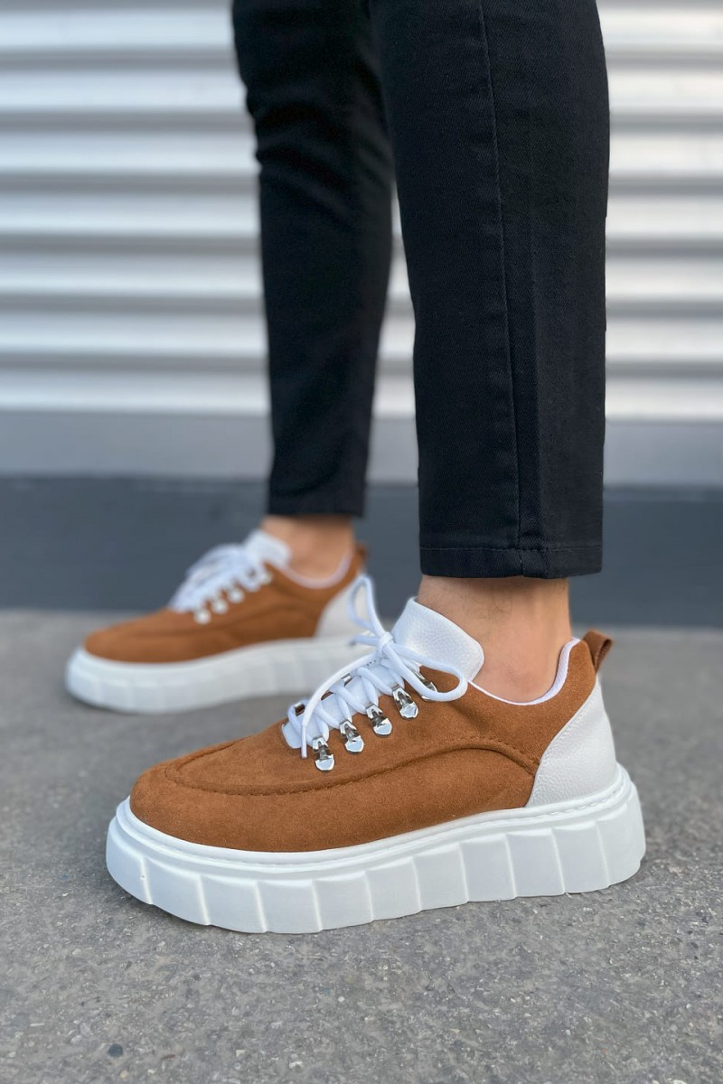 JY010 Cloud Bağcıklı Süet Erkek Günlük Sneaker Ayakkabı SBT - Taba/Beyaz