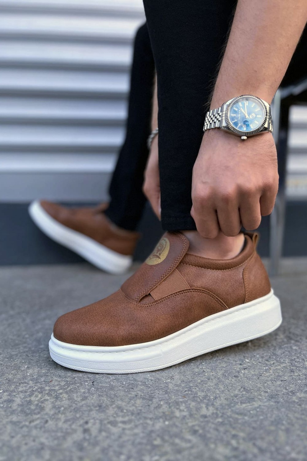 JY161 Hippo Bağcıksız Cilt Erkek Günlük Sneaker Ayakkabı CBT - Taba