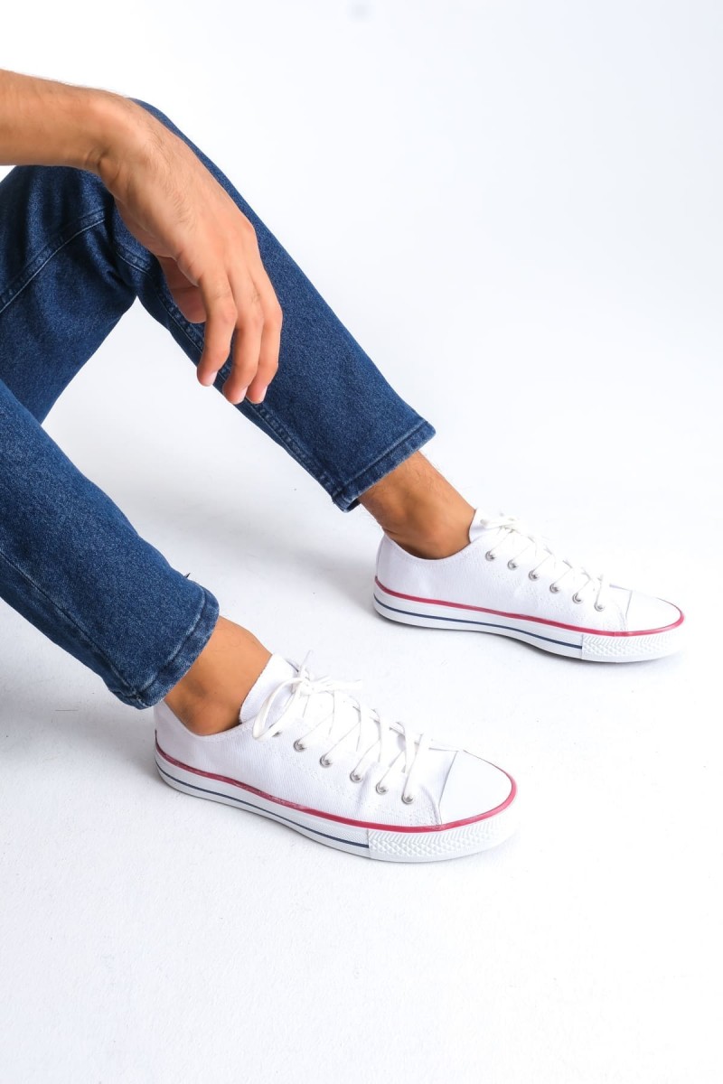 JY0422 Luke Bağcıklı Keten Kumaş Erkek Günlük Sneaker Ayakkabı KBT - Beyaz