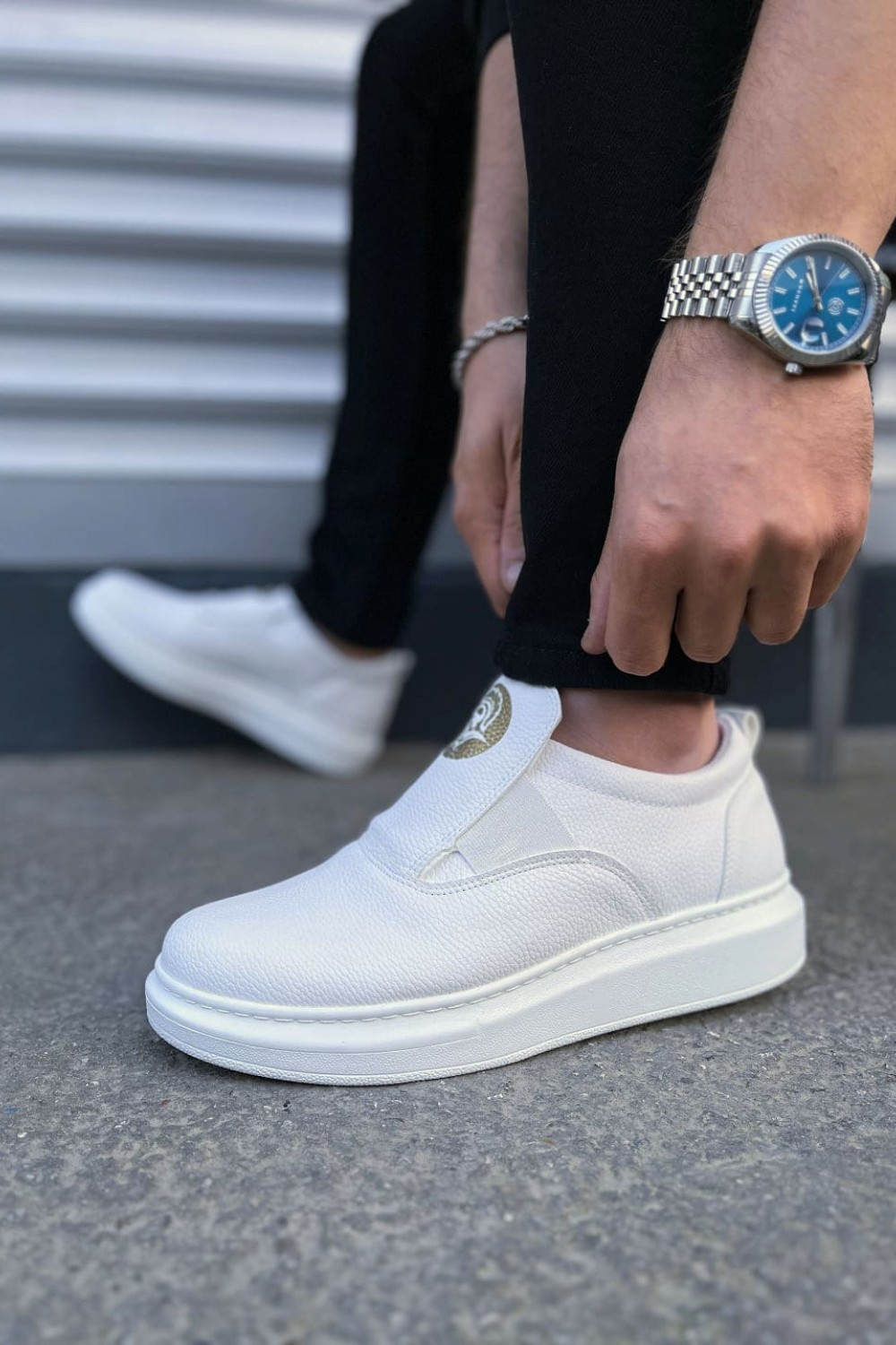 JY161 Hippo Bağcıksız Cilt Erkek Günlük Sneaker Ayakkabı CBT - Beyaz