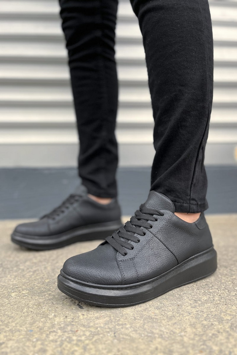 JY151 Boost Bağcıklı Cilt Erkek Günlük Sneaker Ayakkabı CST - Siyah