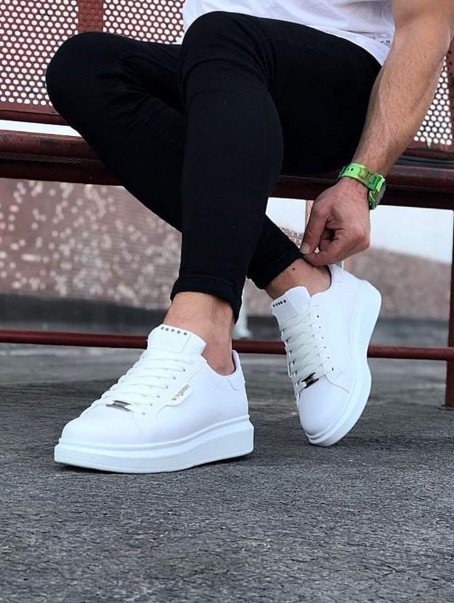 JY01 Bront Bağcıklı Cilt Erkek Günlük Sneaker Ayakkabı CBT Beyaz