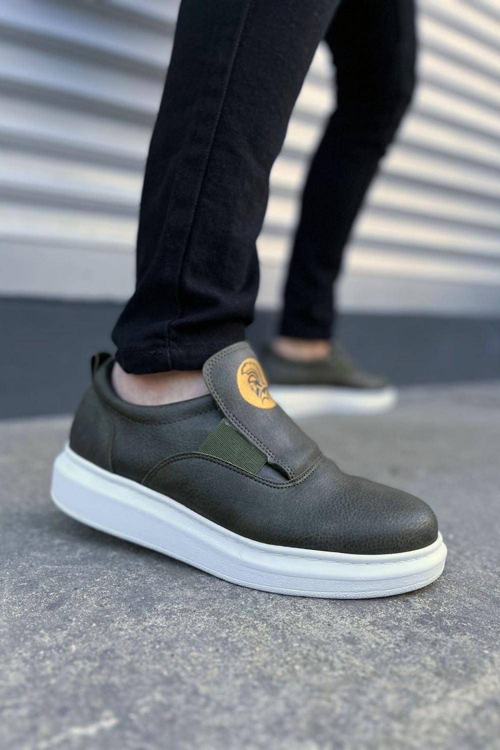 JY161 Hippo Bağcıksız Cilt Erkek Günlük Sneaker Ayakkabı CBT - Haki