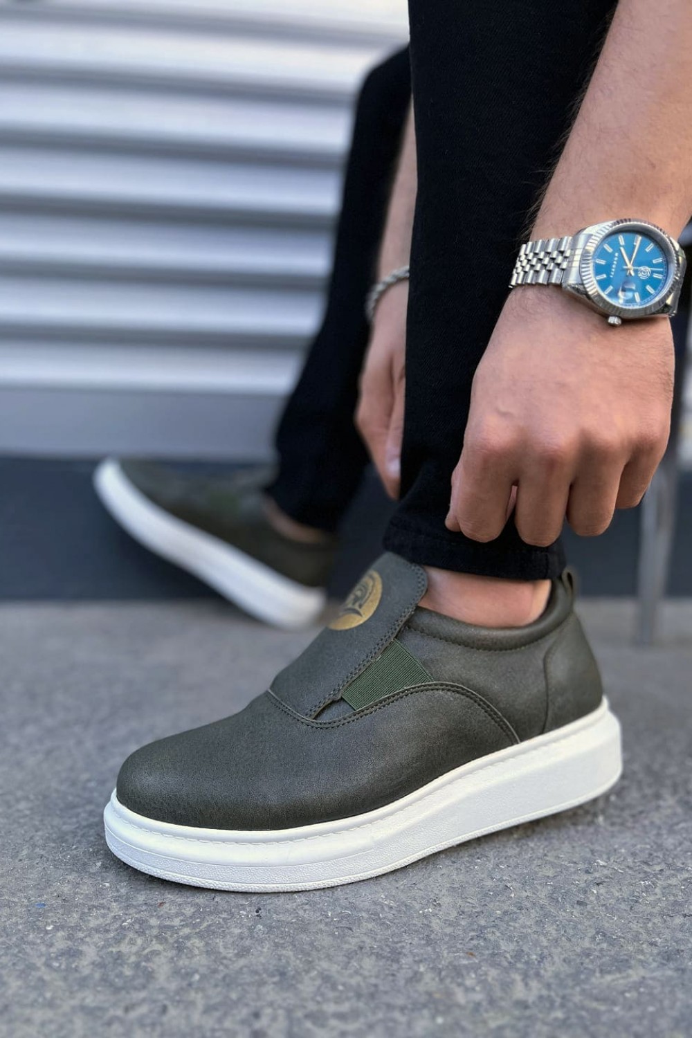 JY161 Hippo Bağcıksız Cilt Erkek Günlük Sneaker Ayakkabı CBT - Haki