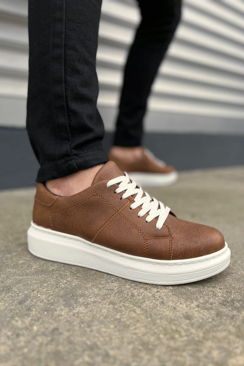 JY151 Boost Bağcıklı Cilt Erkek Günlük Sneaker Ayakkabı CBT - Taba