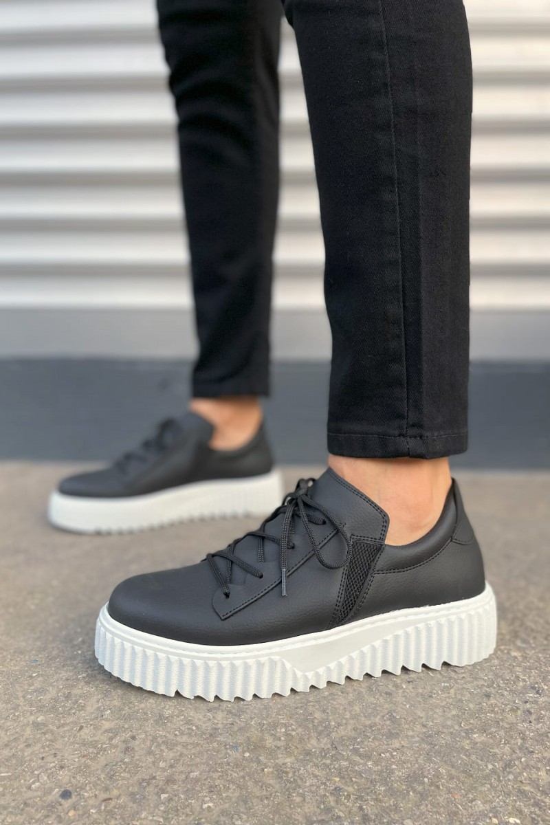 JY502 Bold Bağcıklı Cilt Erkek Günlük Sneaker Ayakkabı CBT - Siyah