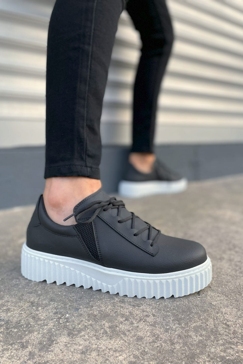 JY502 Bold Bağcıklı Cilt Erkek Günlük Sneaker Ayakkabı CBT - Siyah