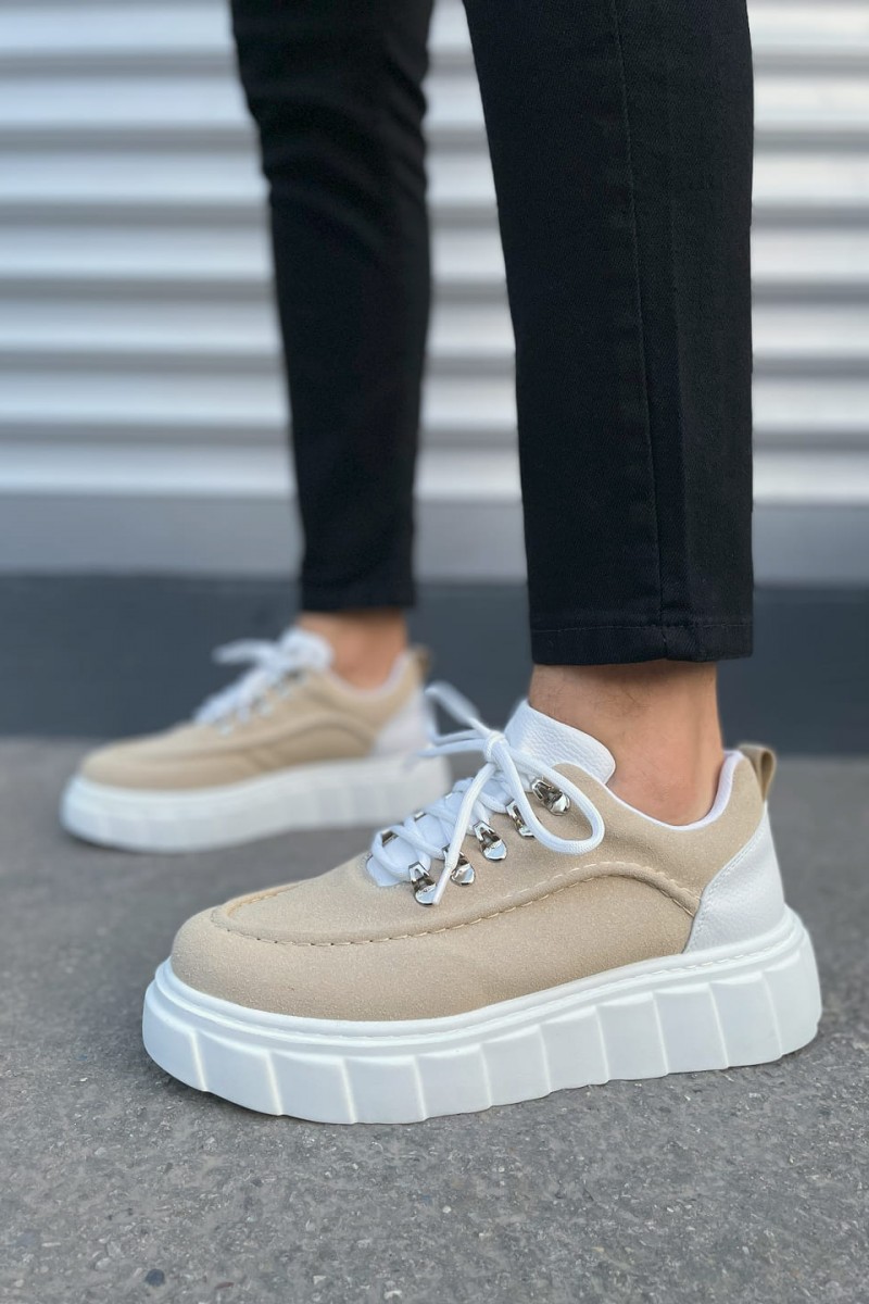 JY010 Cloud Bağcıklı Süet Erkek Günlük Sneaker Ayakkabı SBT - Krem/Beyaz