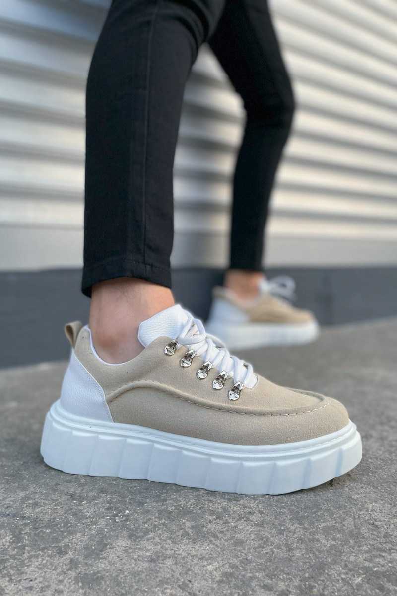 JY010 Cloud Bağcıklı Süet Erkek Günlük Sneaker Ayakkabı SBT - Krem/Beyaz