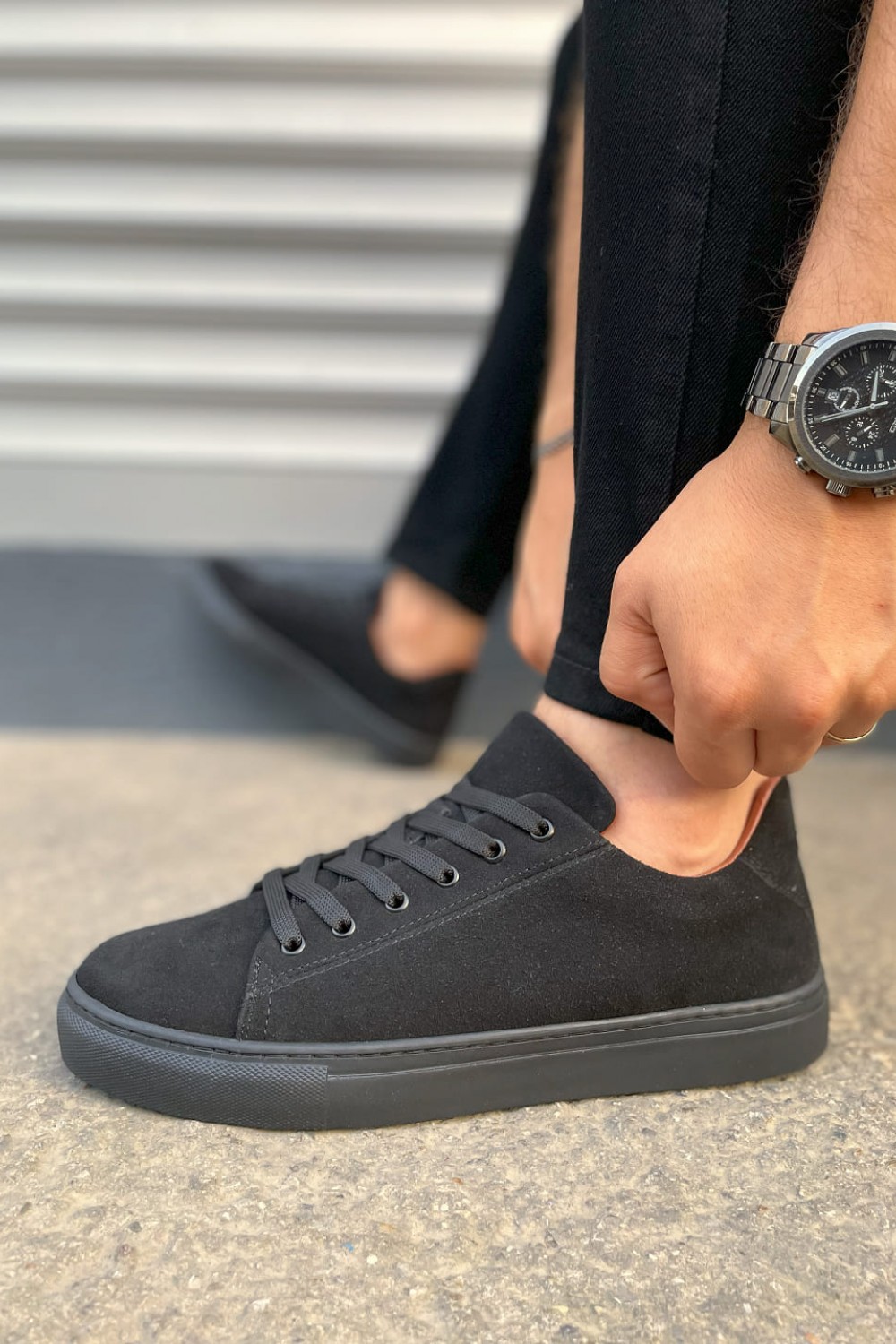 JY122 Mode Bağcıklı Süet Erkek Günlük Sneaker Ayakkabı SST - Siyah