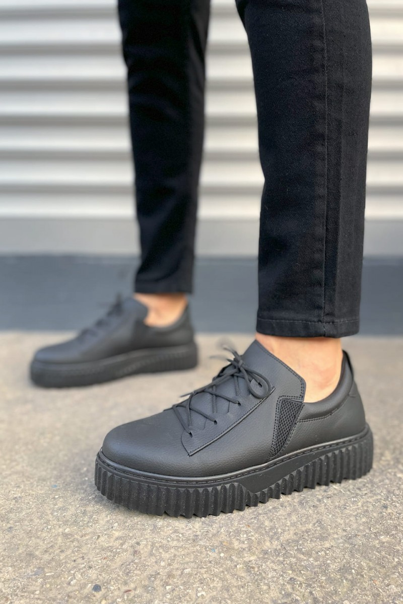 JY502 Bold Bağcıklı Cilt Erkek Günlük Sneaker Ayakkabı CST - Siyah