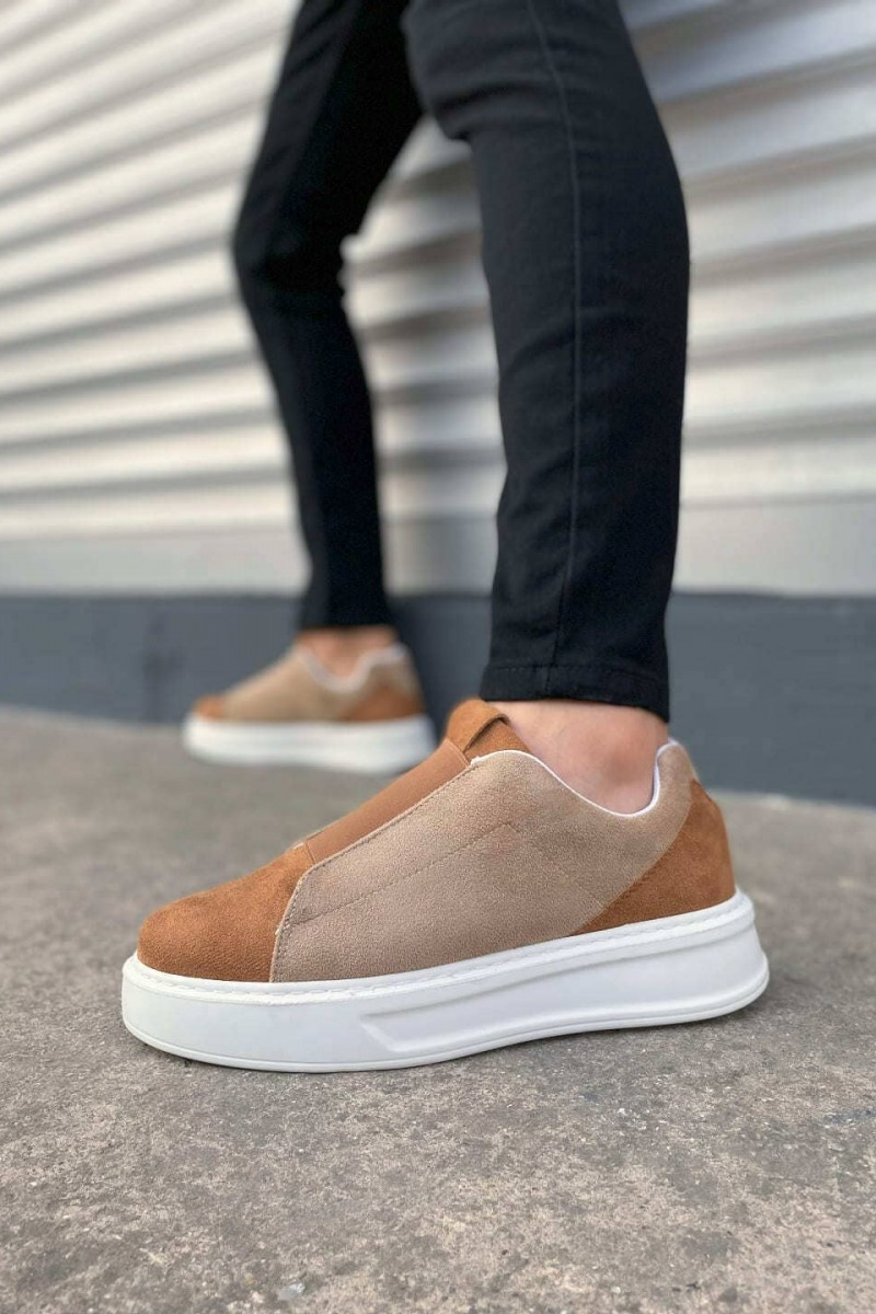 JY007 Alba Bağcıksız Süet Erkek Günlük Sneaker Ayakkabı SBT Taba/Vizon