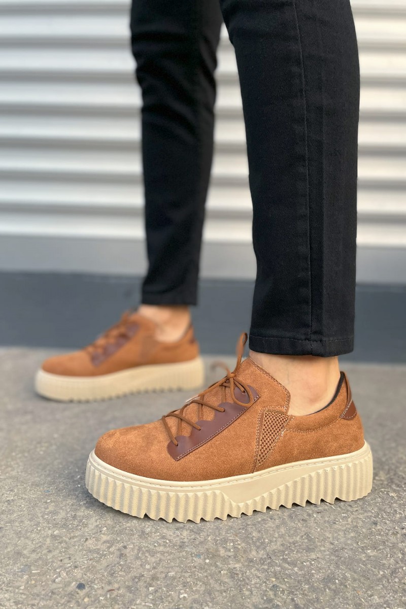 JY502 Bold Bağcıklı Süet Erkek Günlük Sneaker Ayakkabı SKT - Taba