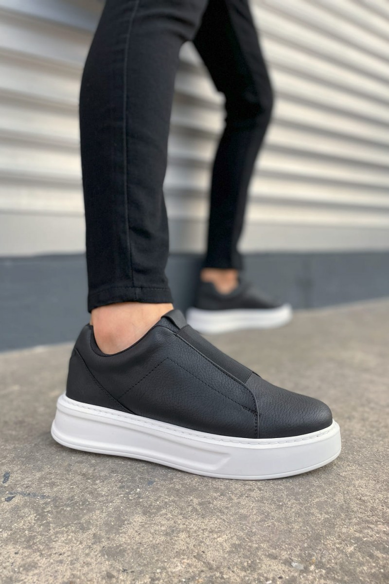 JY007 Alba Bağcıksız Cilt Erkek Günlük Sneaker Ayakkabı CBT Siyah