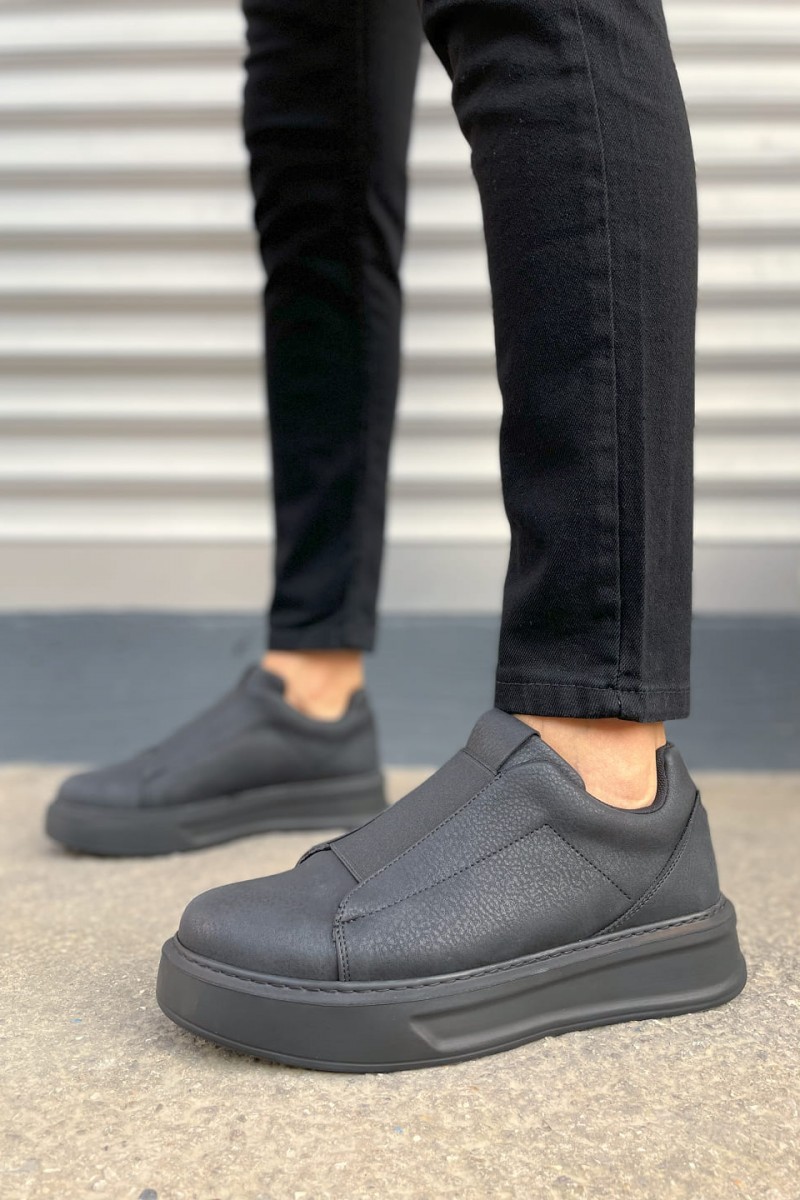 JY007 Alba Bağcıksız Cilt Erkek Günlük Sneaker Ayakkabı CST Siyah