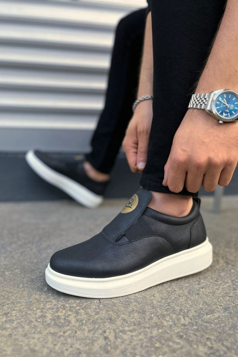 JY161 Hippo Bağcıksız Cilt Erkek Günlük Sneaker Ayakkabı CBT - Siyah