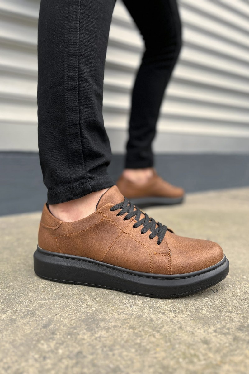 JY151 Boost Bağcıklı Cilt Erkek Günlük Sneaker Ayakkabı CST - Taba