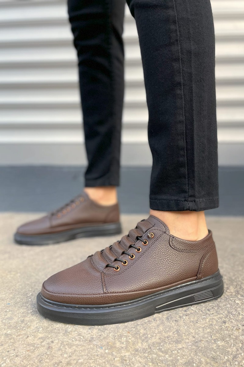 JY0535 Prime Bağcıklı Cilt Erkek Günlük Sneaker Ayakkabı CST - Kahverengi