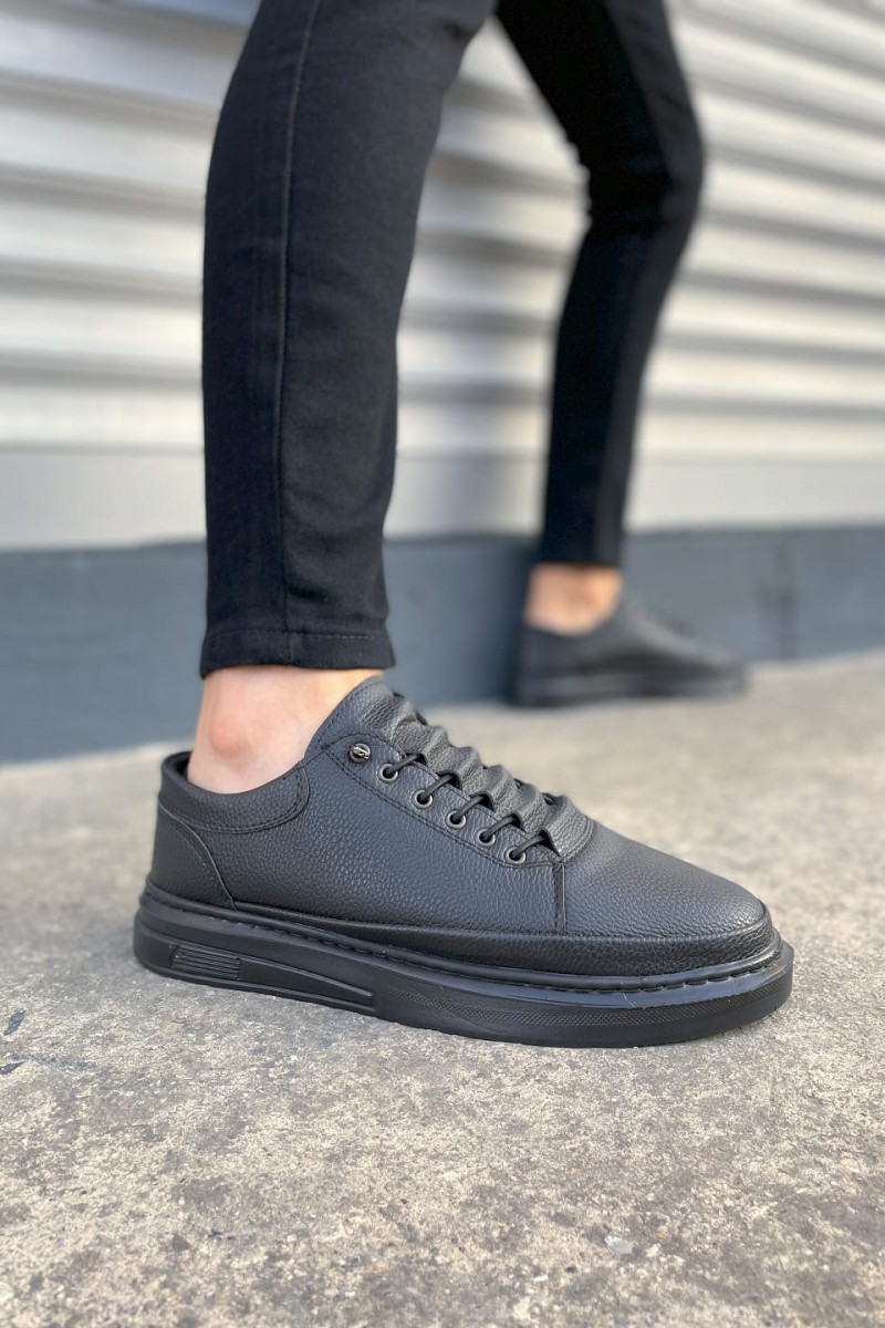 JY0535 Prime Bağcıklı Cilt Erkek Günlük Sneaker Ayakkabı CST - Siyah