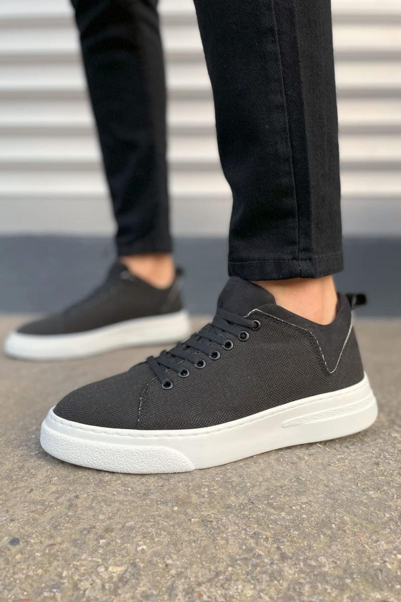 JY204 Flex Bağcıklı Keten Kumaş Erkek Günlük Sneaker Ayakkabı KBT - Siyah