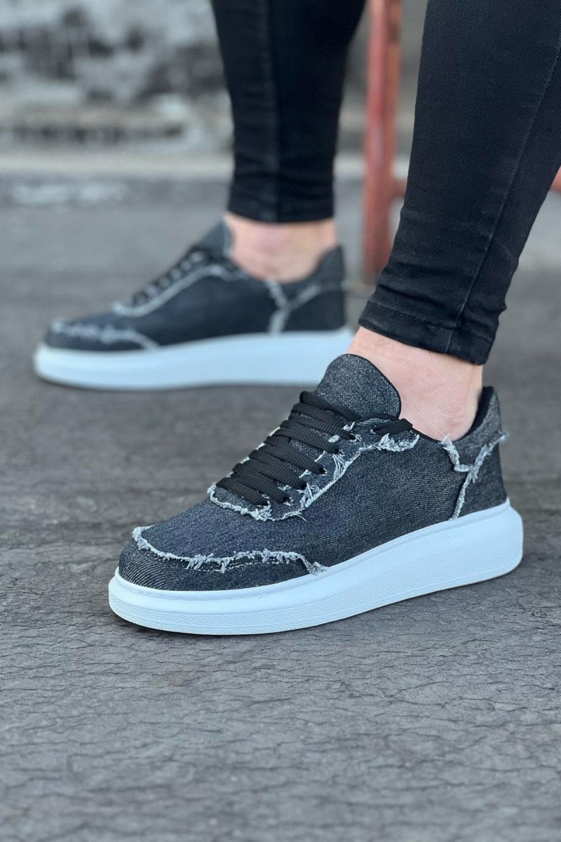 JY018 Dexo Erkek Günlük Bağcıklı Kot Kumaş Spor Sneaker Ayakkabı TBT - Gri